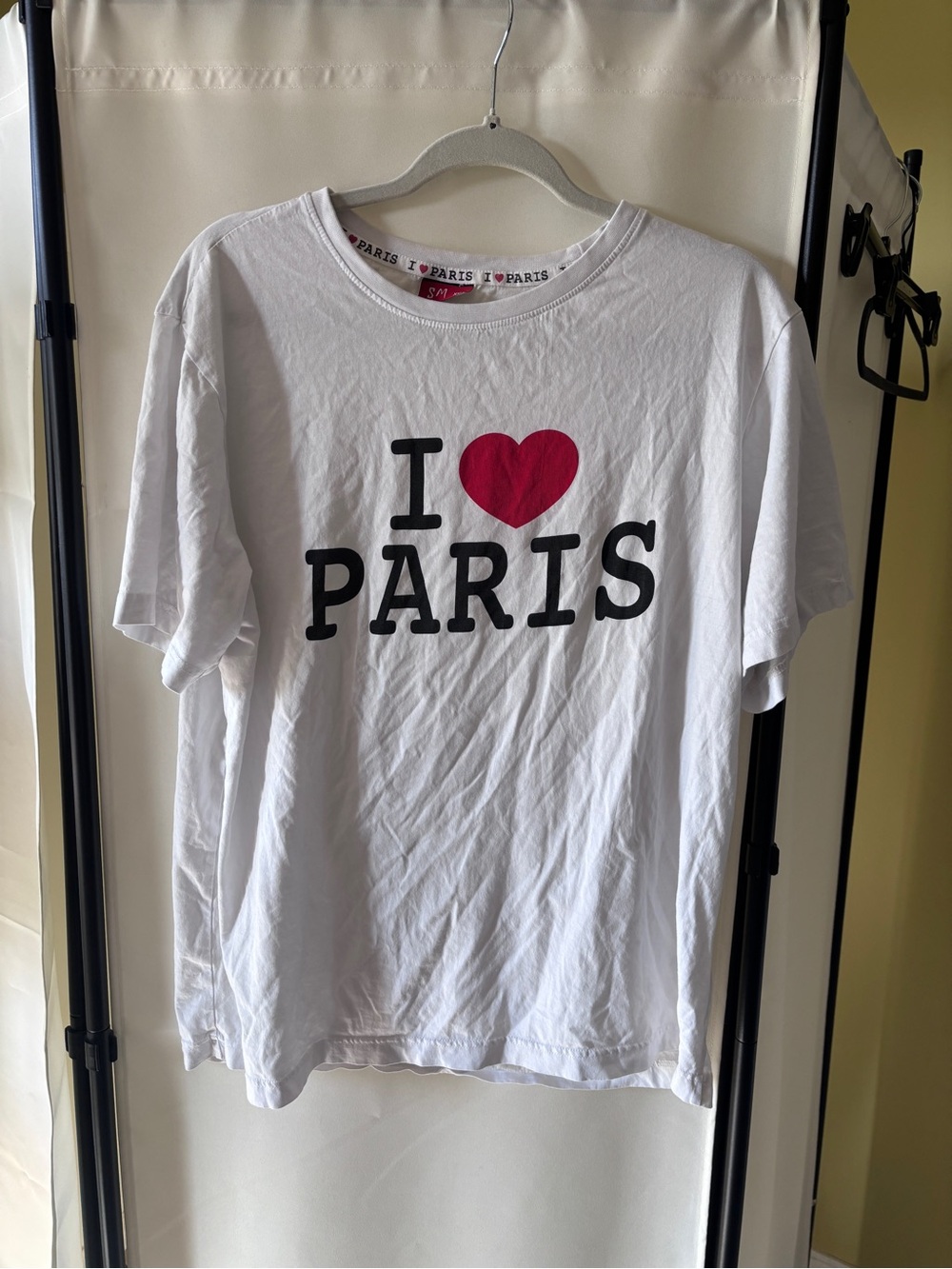 White Tee with Red Heart 'I ♥ PARIS' Graphic Authentic from Paris